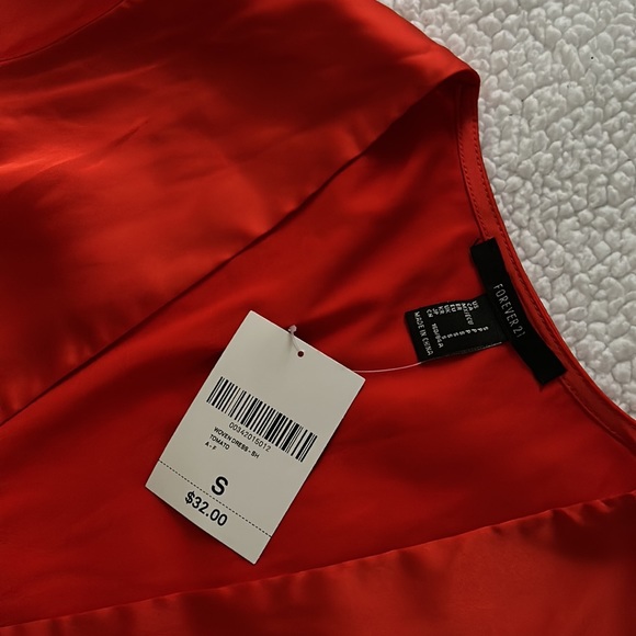 NEW Forever 21 Satin Mini Dress w/Split (Tomato Color) - Picture 5 of 8
